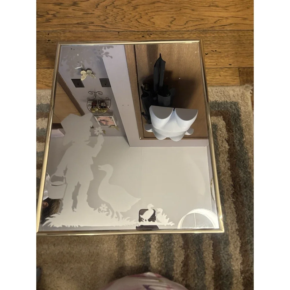 Vintage Gold-Framed Mirror with Etched Frosted Goose and Floral Design